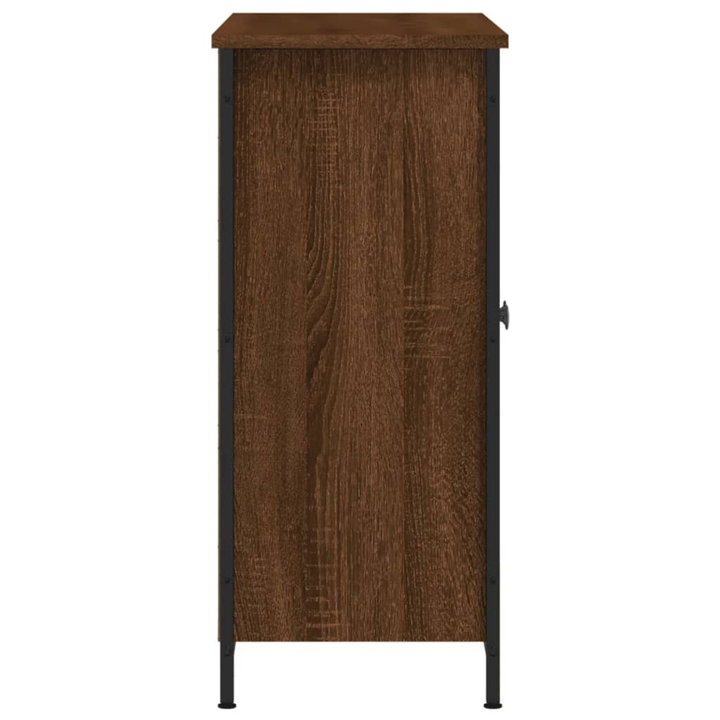 Aparador Tulle - Cor Castanho - Com 2 Portas, 3 Prateleiras Externas e 2 Prateleiras Interiores - 100x33x75 cm - Derivados de Madeira, Estrutura e  Pés Ajustáveis em Aço - Design Nórdico