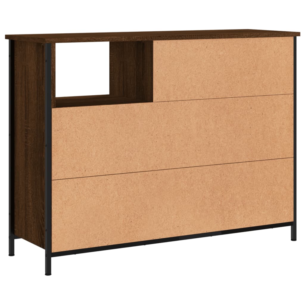 Aparador Tulle - Cor Castanho - Com 2 Portas, 3 Prateleiras Externas e 2 Prateleiras Interiores - 100x33x75 cm - Derivados de Madeira, Estrutura e  Pés Ajustáveis em Aço - Design Nórdico