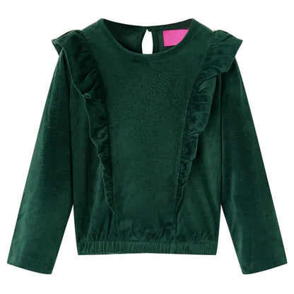 Blusa para criança com folhos verde-escuro 104