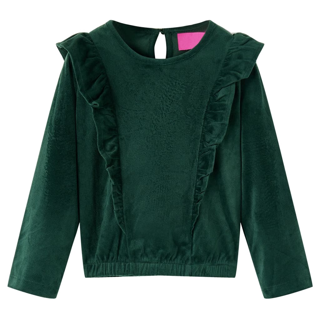 Blusa para criança com folhos verde-escuro 128