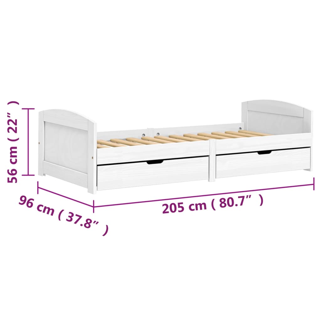 Sofá-cama com 2 gavetas 90x200 cm madeira de pinho maciça IRUN