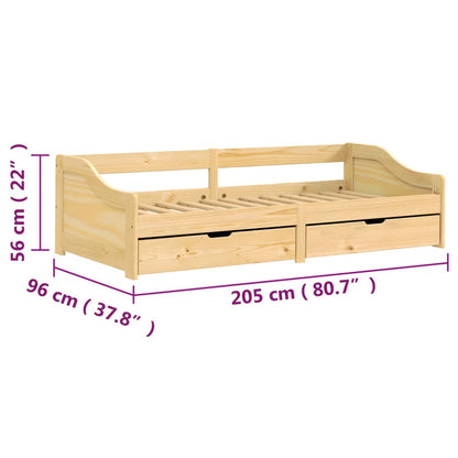 Sofá-cama com 2 gavetas 90x200 cm madeira de pinho maciça IRUN