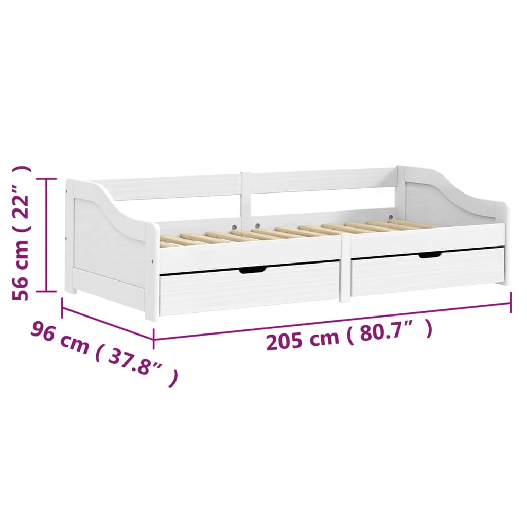 Sofá-cama com 2 gavetas 90x200 cm madeira de pinho maciça IRUN