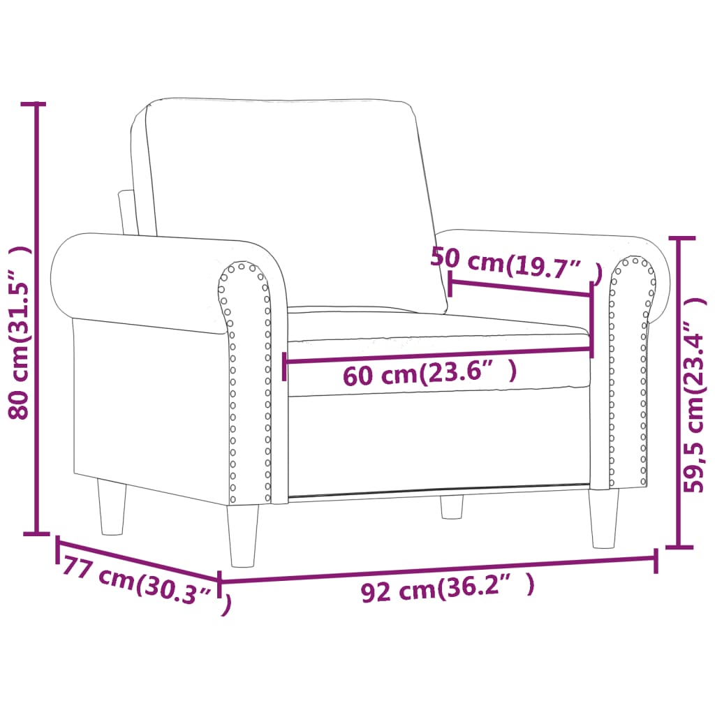 Poltrona 60 cm couro artificial cappuccino