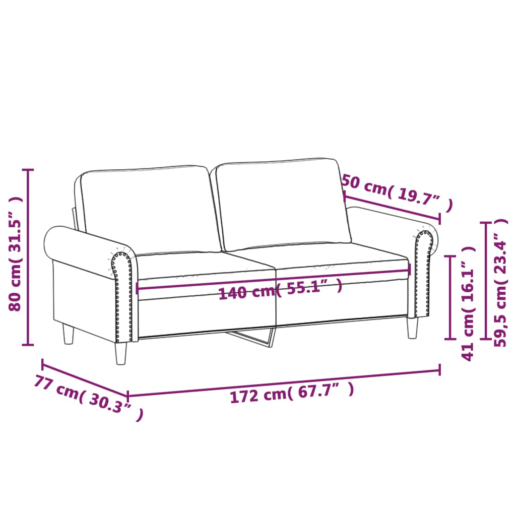 Sofá de 2 lugares 140 cm veludo cinza-claro