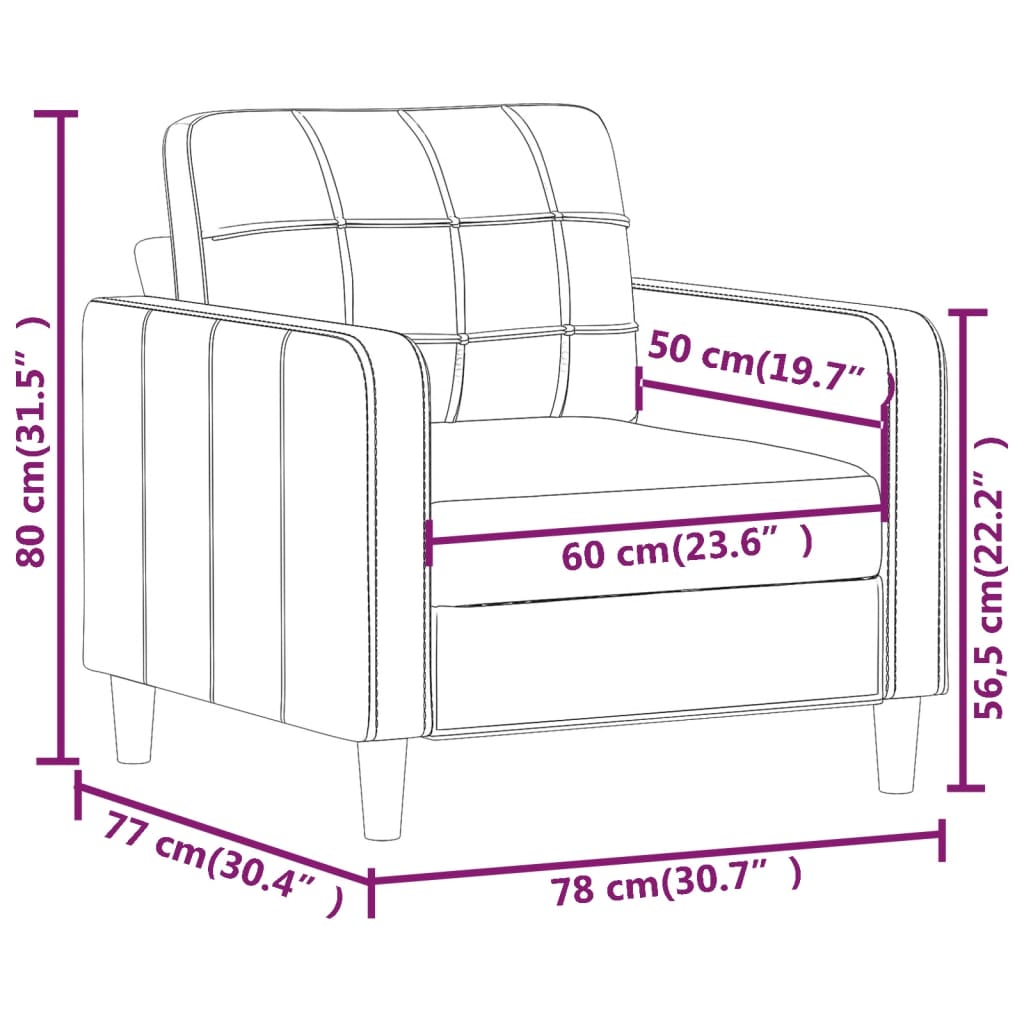 Poltrona 60 cm couro artificial cinzento