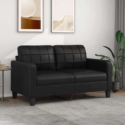 Sofá de 2 Lugares - Vilamoura - Em Couro Artificial - Cor Preto - 158x77x80 cm - Assento, Apóios de Braços e Encosto Fortemente Acolchoados - Design Nórdico