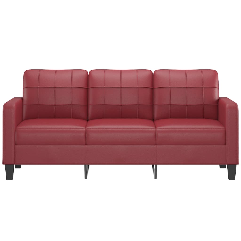Sofá de 3 lugares 180 cm couro artificial vermelho tinto