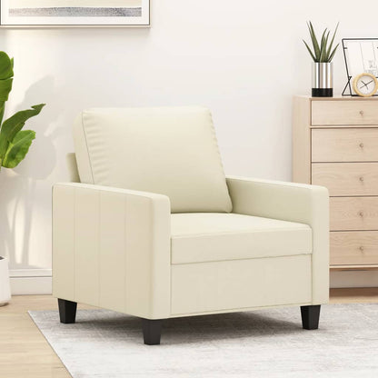 Poltrona Foz - Cor Creme - Em Couro Artificial - Assento, Apóios de Braços e Encosto Densamente Acolchoados - 78x77x80 cm - Design Nórdico