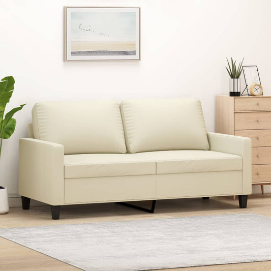 Sofá Foz - De 2 Lugares - Cor Creme - Em Couro Artificial - Assento, Apóios de Braços e Encosto Densamente Acolchoados - 158 x 77 x 80 cm - Design Nórdico