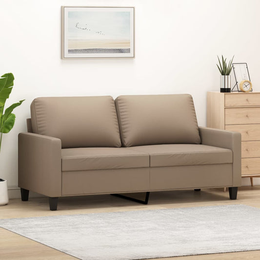 Sofá Foz - De 2 Lugares - Cor Cappuccino - Em Couro Artificial - Assento, Apóios de Braços e Encosto Densamente Acolchoados - 158x77x80 cm - Design Nórdico