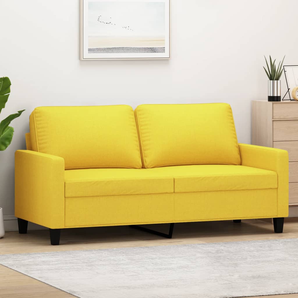 Sofá Arcos - De 2 Lugares - Em Tecido - Cor Amarelo - Assento, Apóios de Braços e Encosto Densamente Acolchoados - 158x77x80 cm - Design Moderno