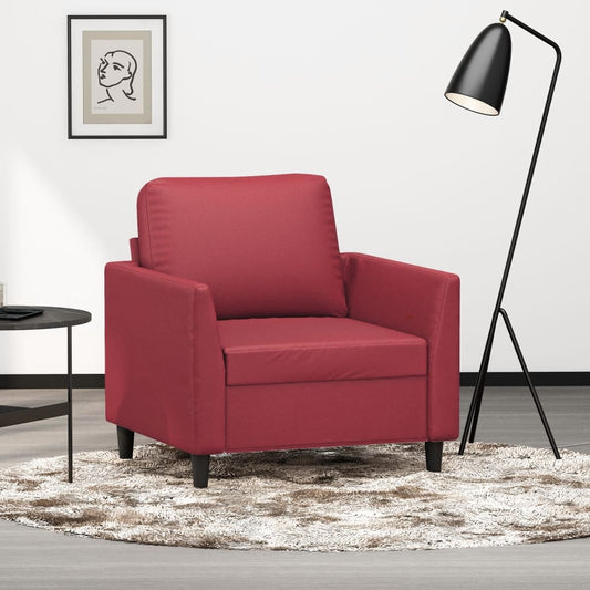 Poltrona Allice - Em Couro Artificial - Cor Vermelho Escuro - 80x77x80 cm - Assento, Apóios de Braços e Encosto Densamente Acolchoados - Design Nórdico