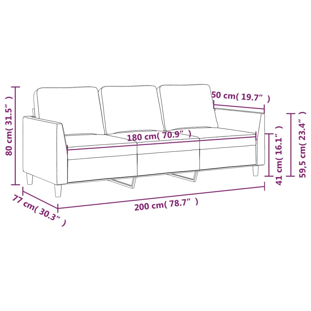 Sofá Allice - De 3 Lugares - Em Couro Artificial - Cor Cappuccino - 200x77x80 cm - Assento, Apóios de Braços e Encosto Densamente Acolchoados - Design Nórdico