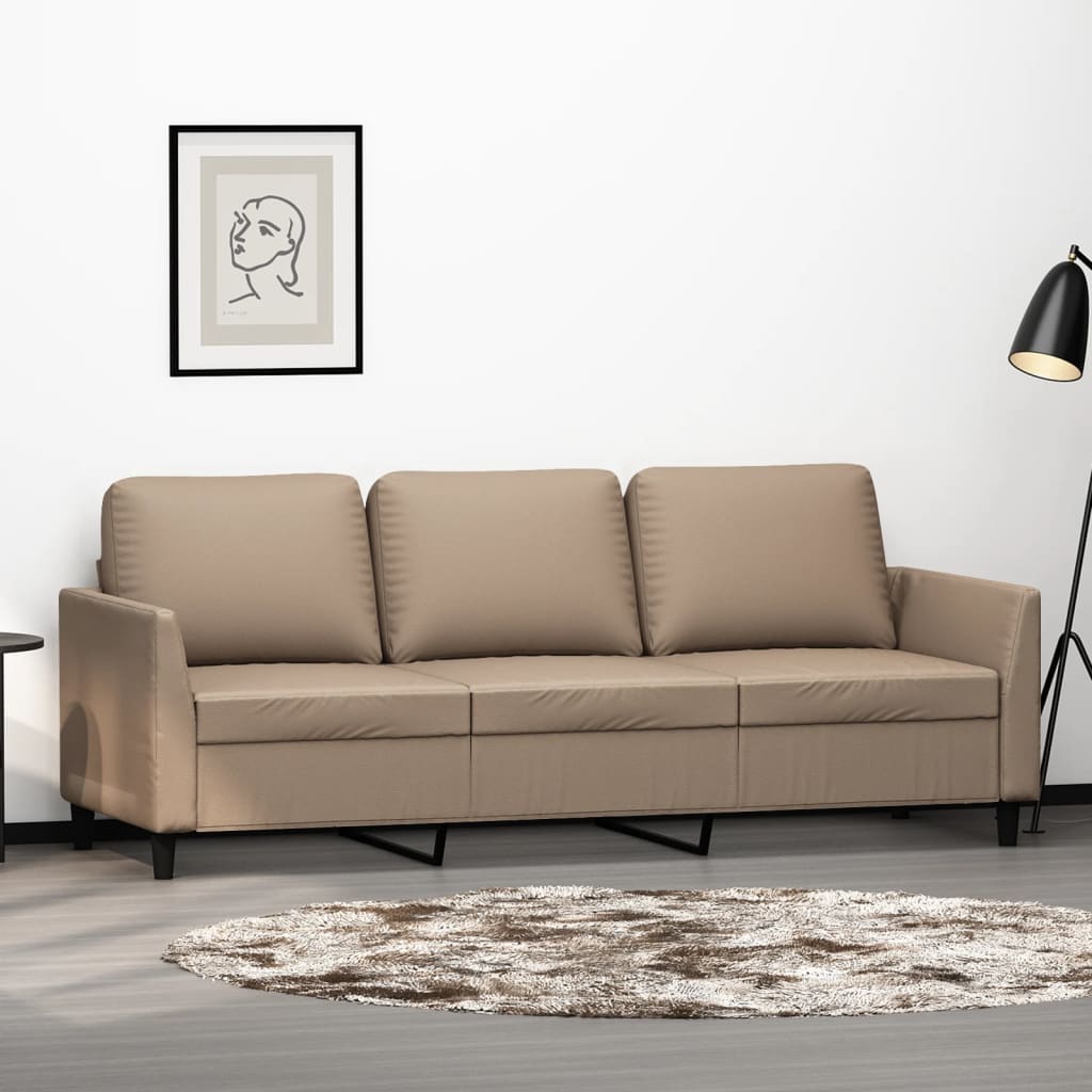 Sofá Allice - De 3 Lugares - Em Couro Artificial - Cor Cappuccino - 200x77x80 cm - Assento, Apóios de Braços e Encosto Densamente Acolchoados - Design Nórdico