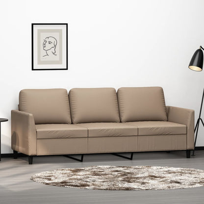 Sofá Allice - De 3 Lugares - Em Couro Artificial - Cor Cappuccino - 200x77x80 cm - Assento, Apóios de Braços e Encosto Densamente Acolchoados - Design Nórdico