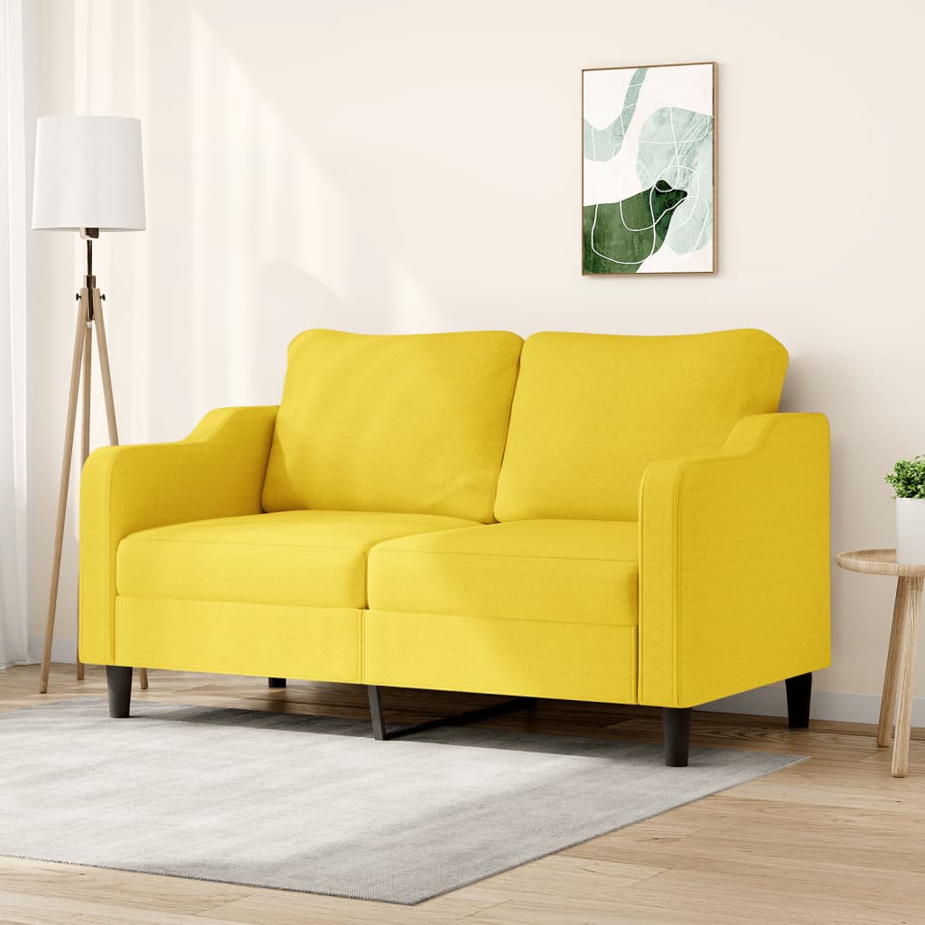 Sofá Bianca - De 2 Lugares - Em Tecido - Cor Amarelo - 158x77x80 cm - Assento, Apóios de Braços e Encosto Densamente Acolchoados - Design Nórdico