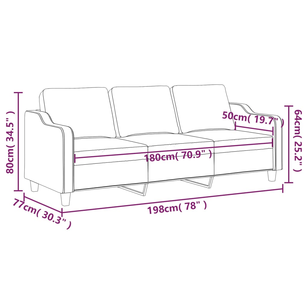 Sofá de 3 lugares tecido 180 cm cor creme