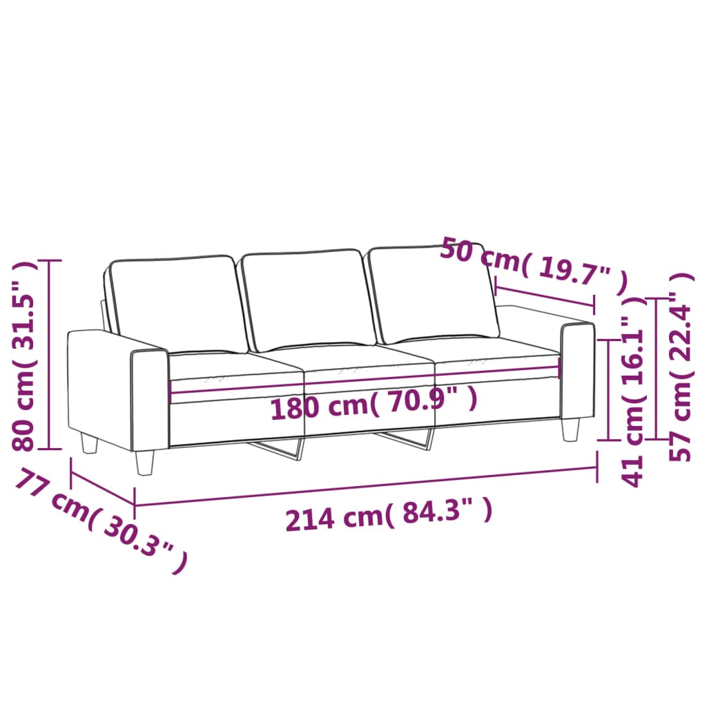 Sofá Faial de 3 Lugares - Cor Cinzento Escuro - Em Tecido, Metal e Textilene - Assentos, Apoios de Braços e Almofadas de Encosto Densamente Acolchoados- 214x77x80 cm - Design Moderno