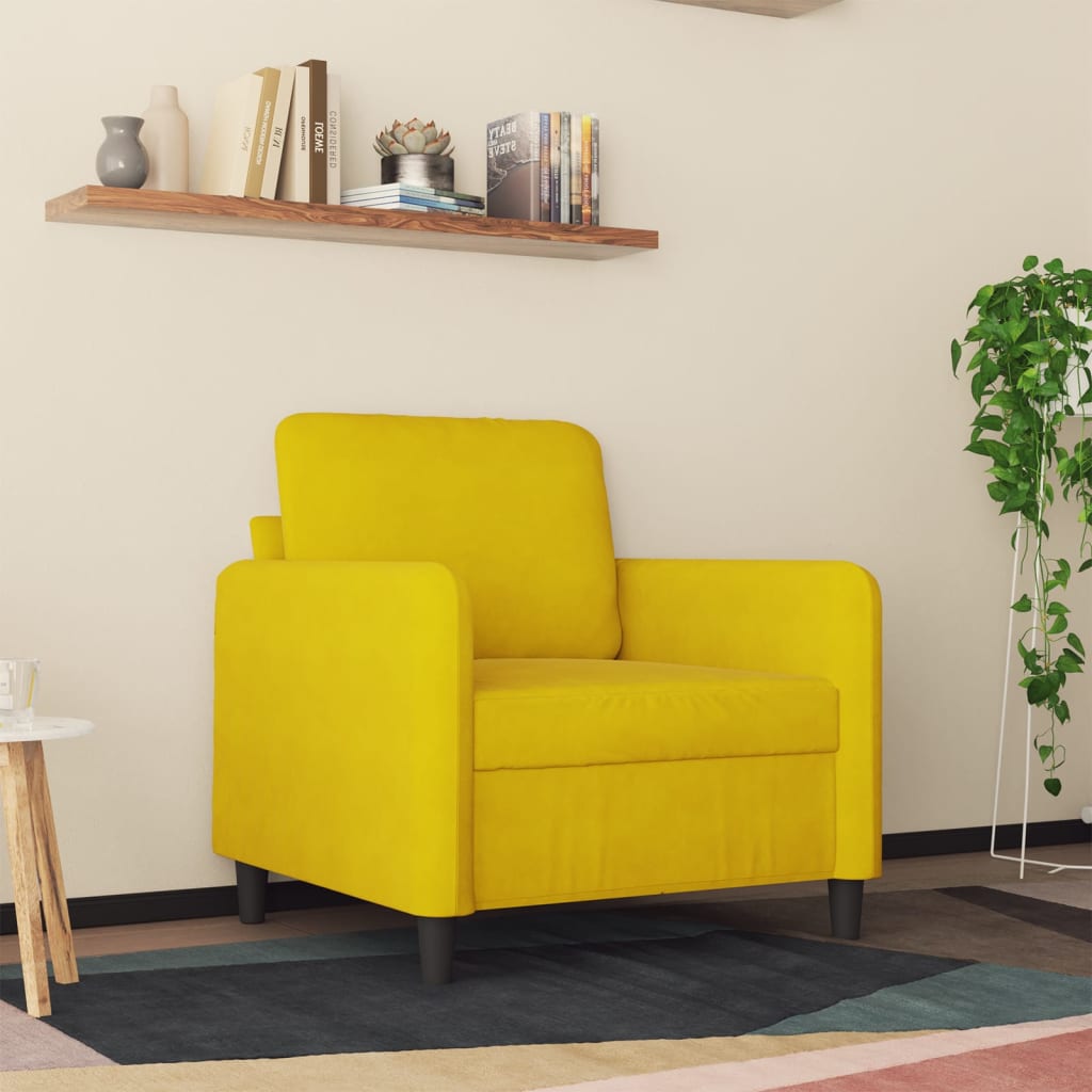 Poltrona Rute- Em Veludo - Cor Amarelo - Assento, Apóios de Braços e Encosto Densamente Acolchoados - 78x77x80 cm - Design Nórdico