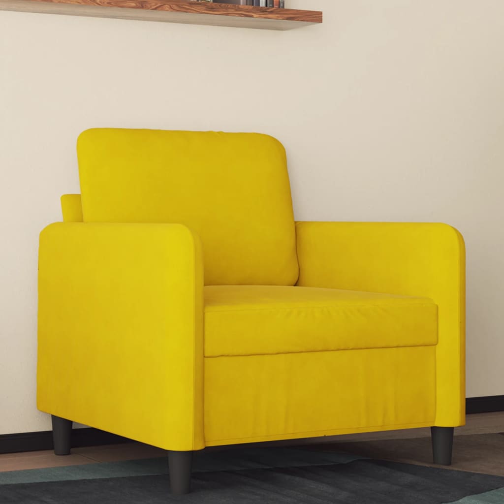 Poltrona Rute- Em Veludo - Cor Amarelo - Assento, Apóios de Braços e Encosto Densamente Acolchoados - 78x77x80 cm - Design Nórdico