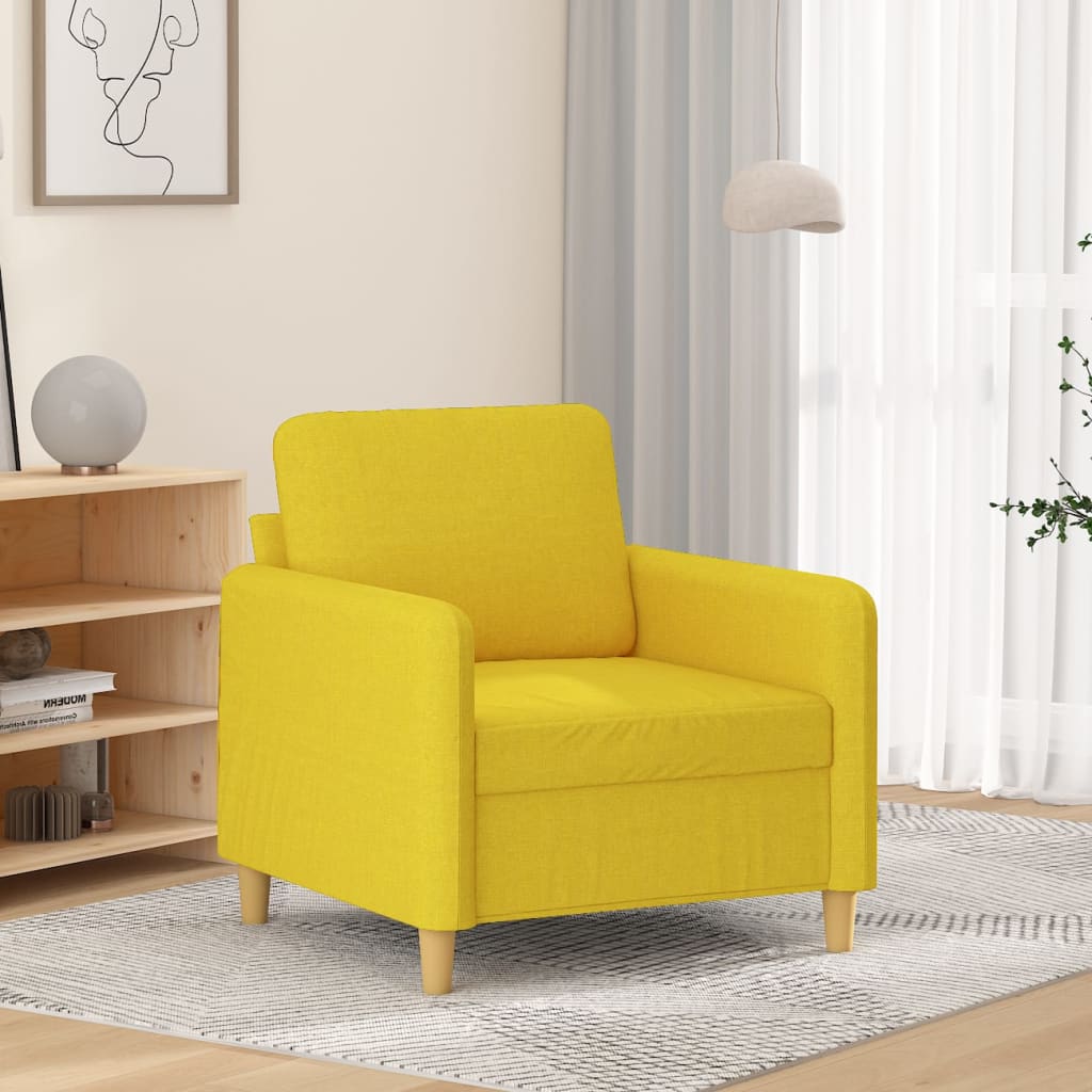 Poltrona Chloé - Em Tecido - Cor Amarelo - 78x77x80 cm - Com o seu Assento, Apóios de Braços e Encosto Acolchoados em Espuma - Design Nórdico