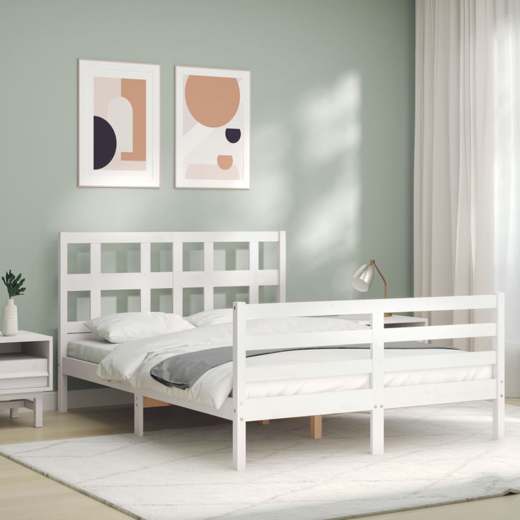 Estrutura de cama com cabeceira 140x200cm madeira maciça branco