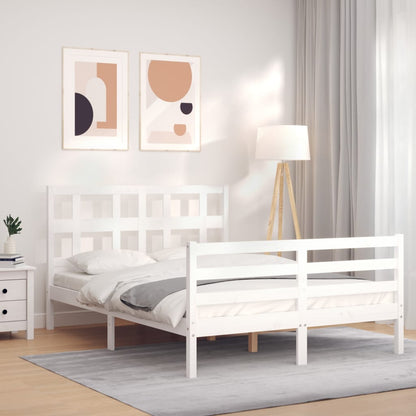 Estrutura de cama com cabeceira 140x200cm madeira maciça branco