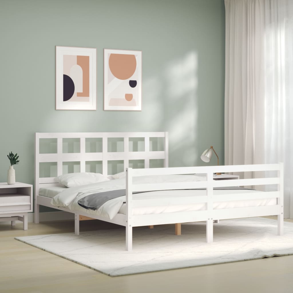 Estrutura de cama King Size com cabeceira madeira maciça branco