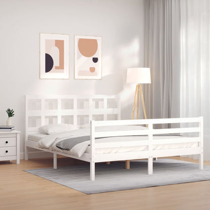 Estrutura de cama King Size com cabeceira madeira maciça branco