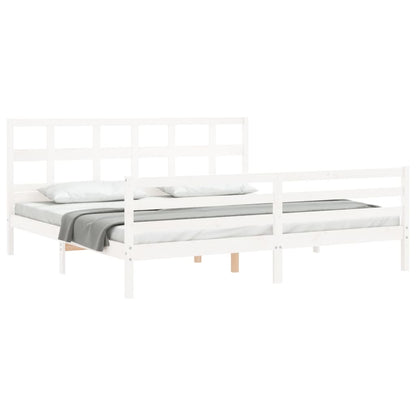 Estrutura de cama com cabeceira 200x200cm madeira maciça branco