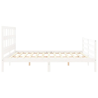 Estrutura de cama com cabeceira 200x200cm madeira maciça branco