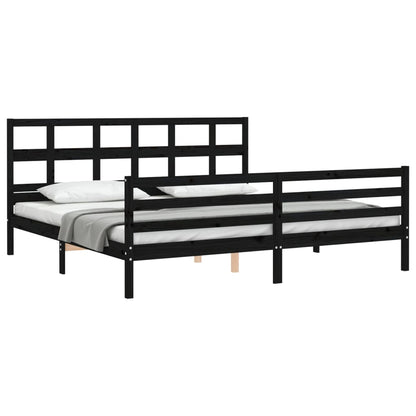 Estrutura de cama com cabeceira 200x200 cm madeira maciça preto