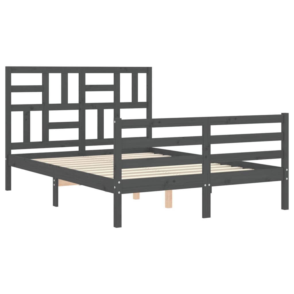 Estrutura de cama com cabeceira 140x190 cm madeira maciça cinza