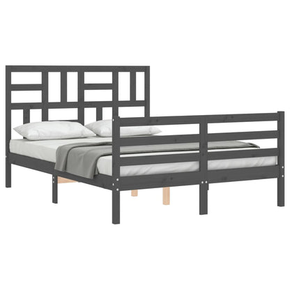 Estrutura de cama com cabeceira 140x190 cm madeira maciça cinza