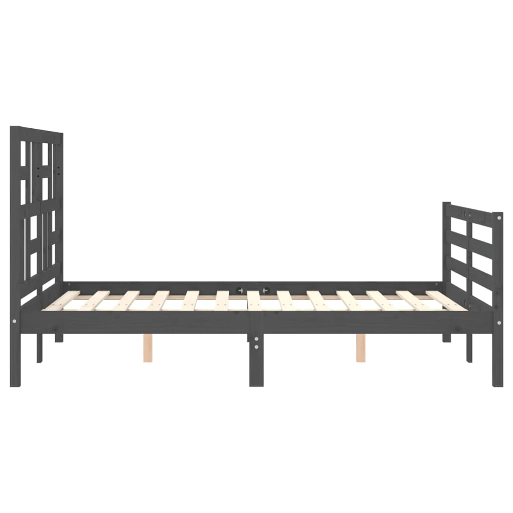 Estrutura de cama com cabeceira 140x190 cm madeira maciça cinza