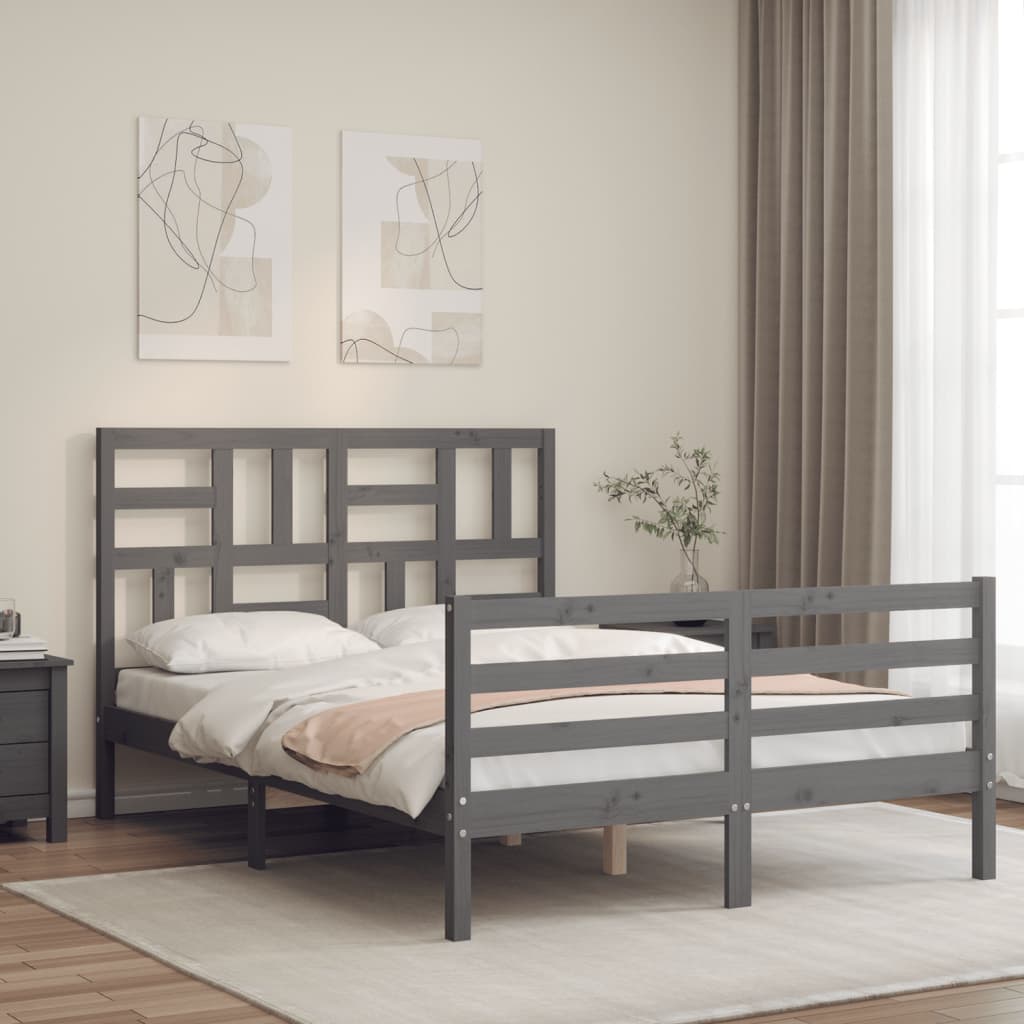 Estrutura de cama com cabeceira 140x190 cm madeira maciça cinza