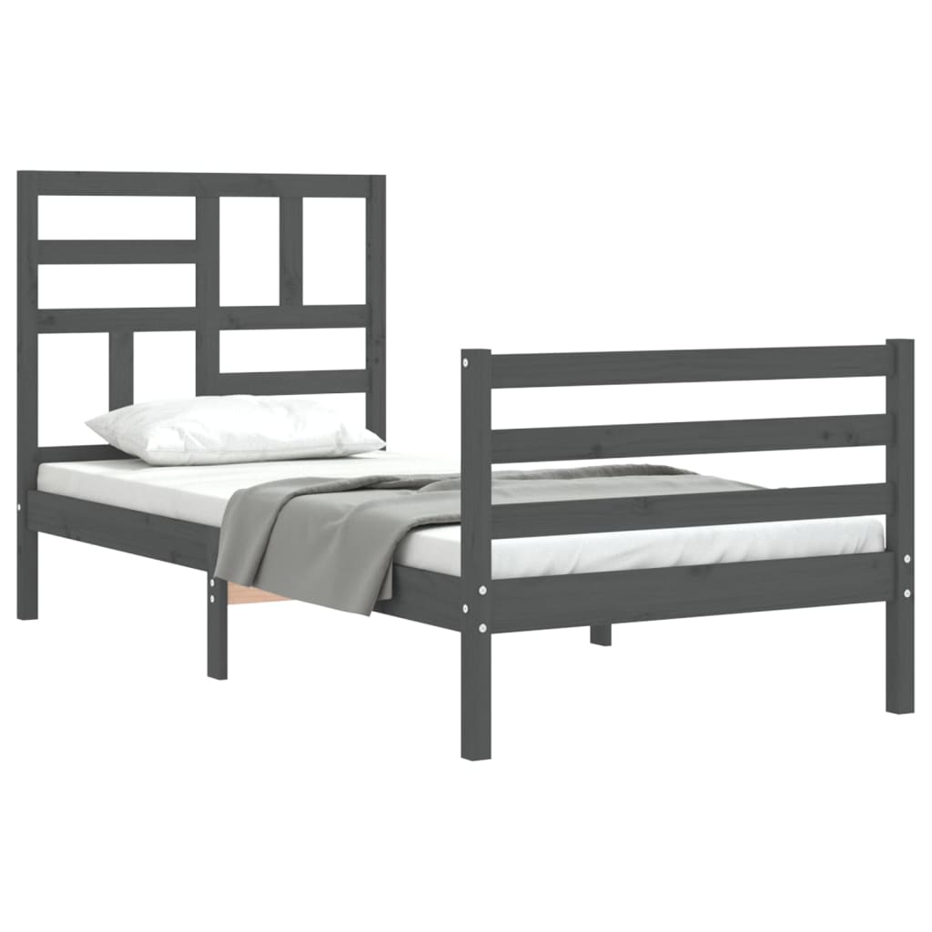 Estrutura de cama com cabeceira 90x200 cm madeira maciça cinza