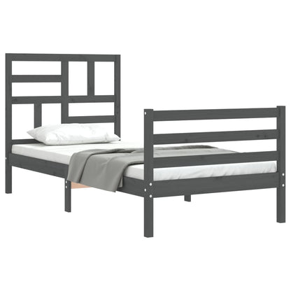 Estrutura de cama com cabeceira 90x200 cm madeira maciça cinza