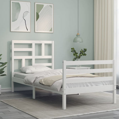 Estrutura de cama com cabeceira 100x200cm madeira maciça branco