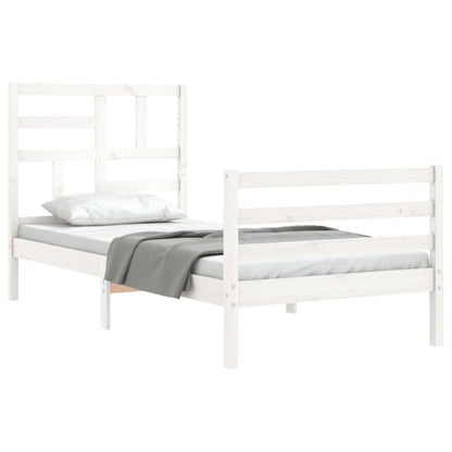 Estrutura de cama com cabeceira 100x200cm madeira maciça branco