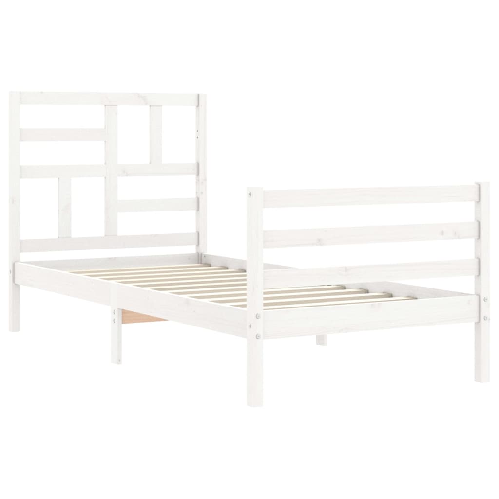 Estrutura de cama com cabeceira 100x200cm madeira maciça branco