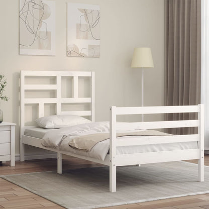 Estrutura de cama com cabeceira 100x200cm madeira maciça branco