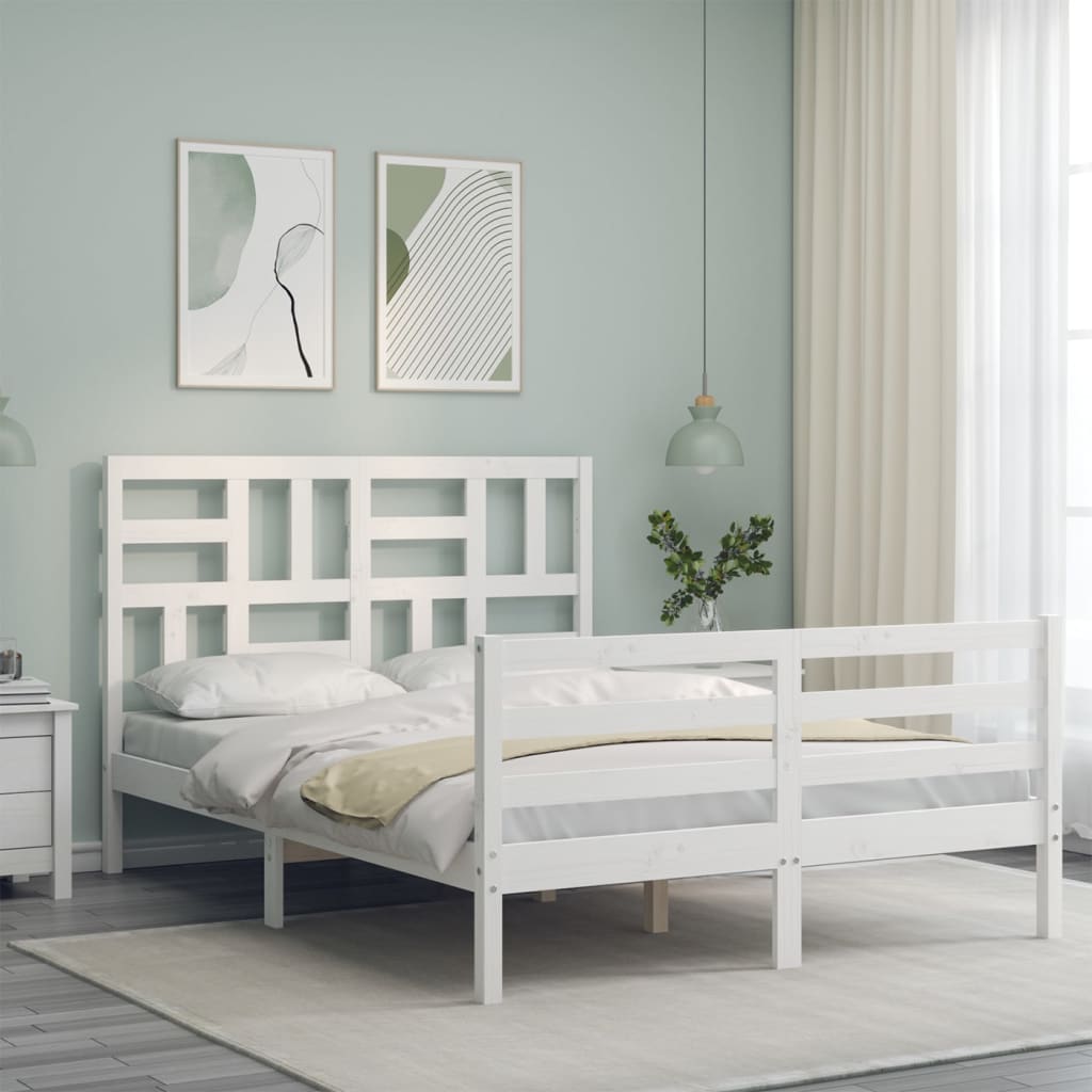 Estrutura de cama com cabeceira 120x200cm madeira maciça branco