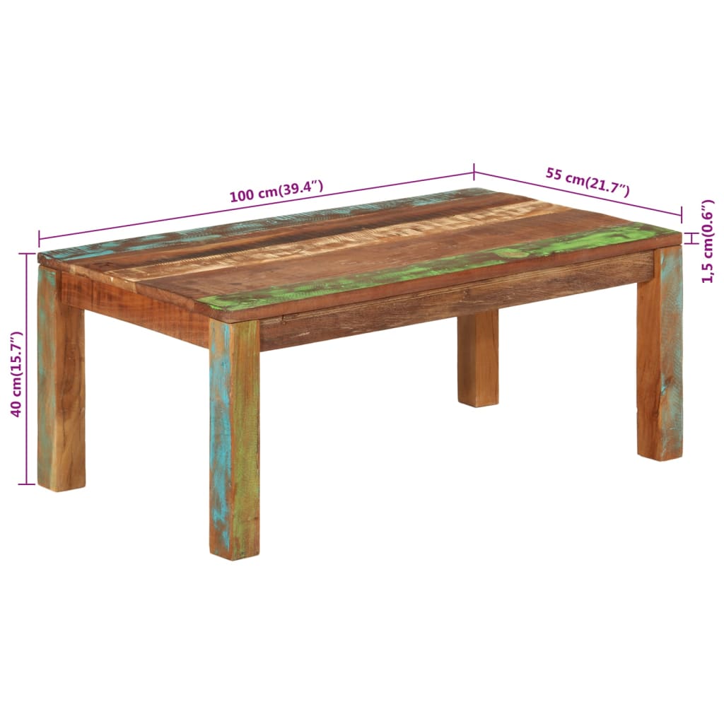 Mesa de centro 100x55x40 cm madeira recuperada maciça