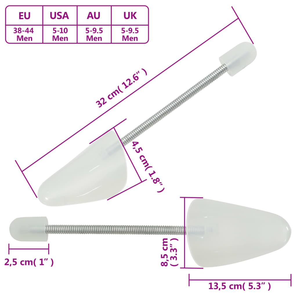 Tensores de calçado 5 pares EU 38-44 plástico branco