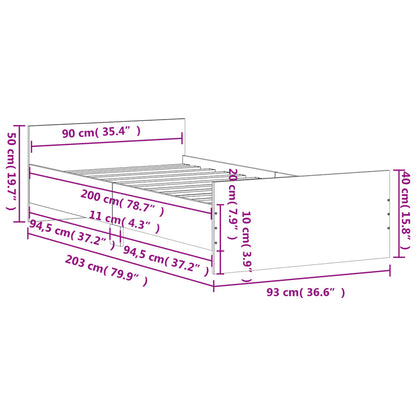 Estrutura de cama 90x200 cm derivados de madeira cinza sonoma