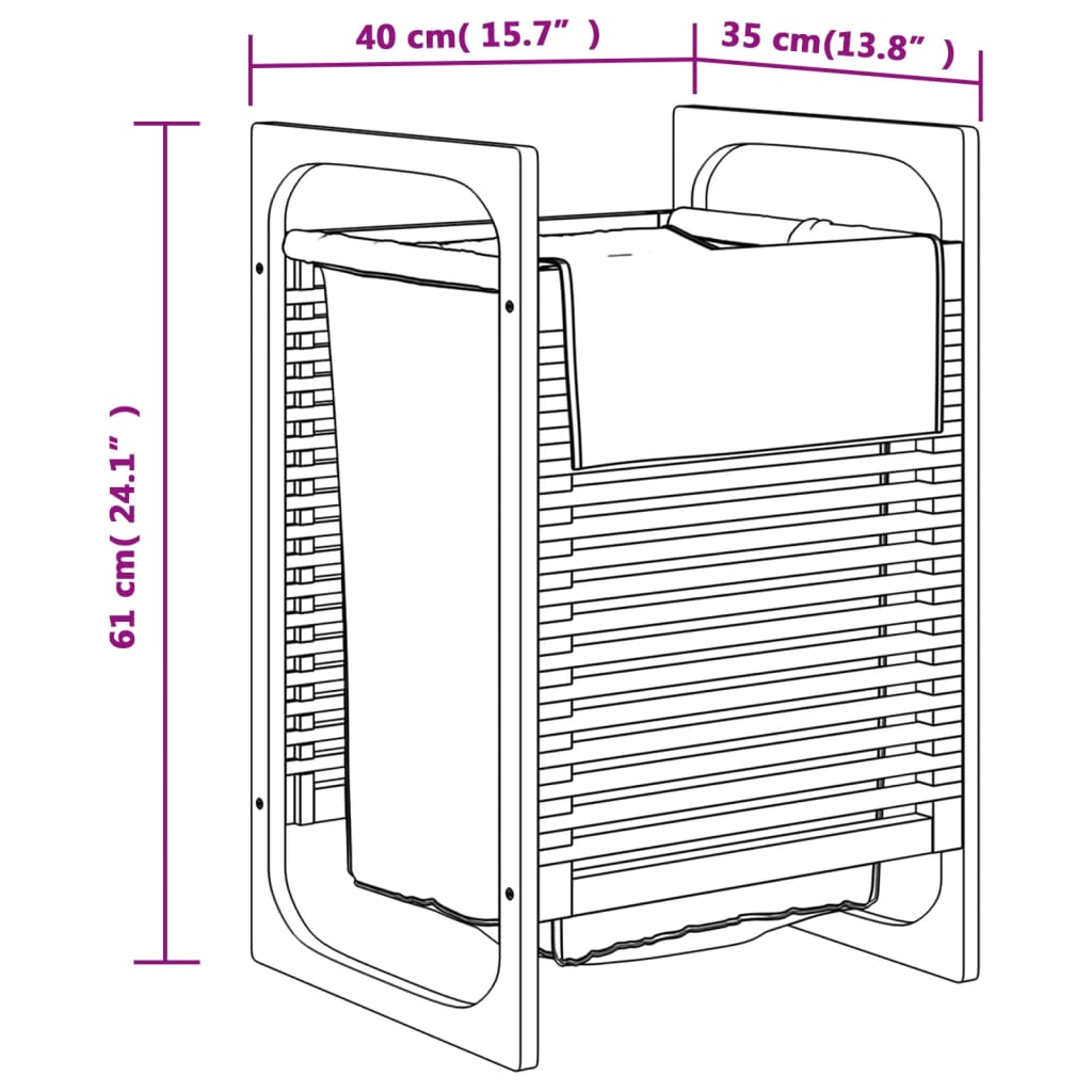 Cesto de roupa suja c/ saco cinzento 32x30x36,5 cm bambu