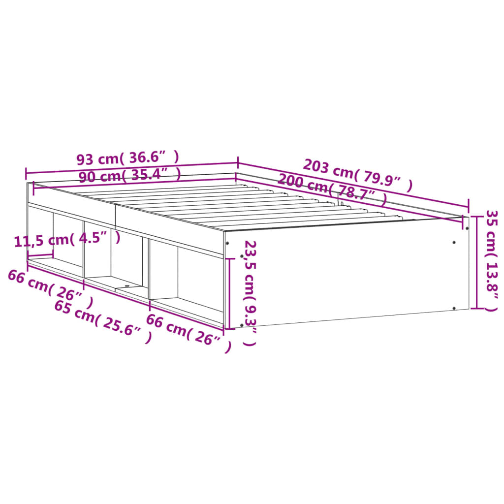 Estrutura de cama 90x200 cm preto