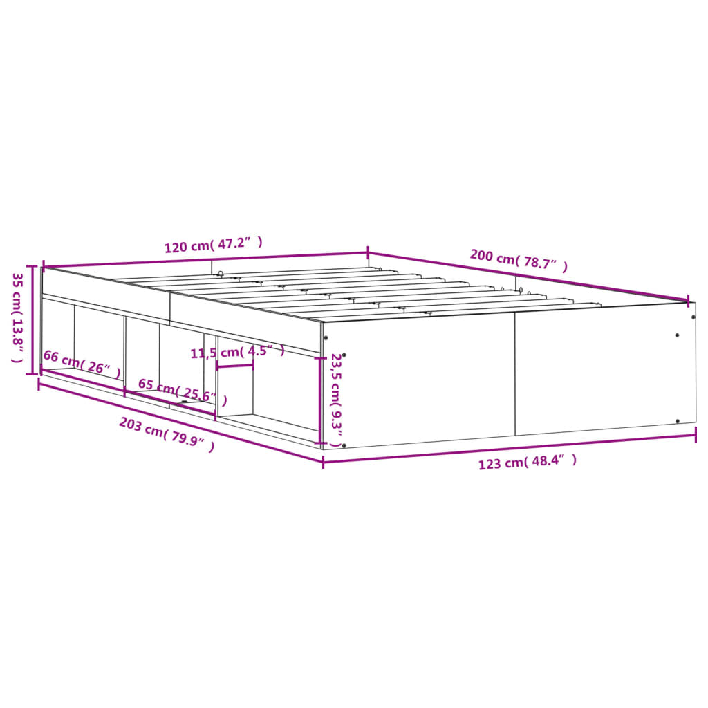 Estrutura de cama 120x200 cm cinza cimento